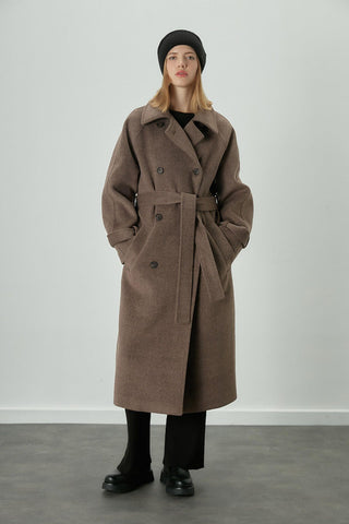 Danish Cachet Double-Breasted Coat Brown