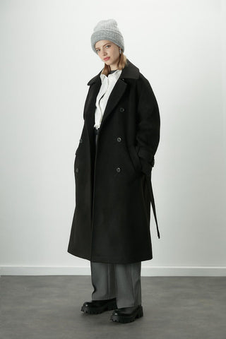 Danish Cachet Double-Breasted Coat Black