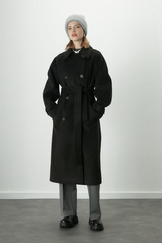 Danish Cachet Double-Breasted Coat Black