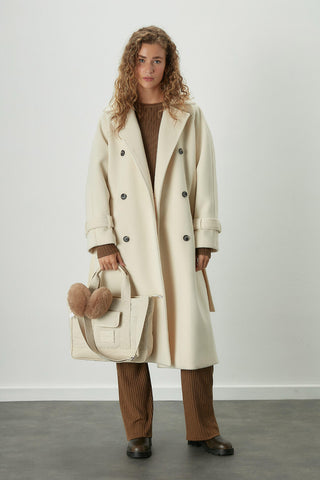 Danish Cachet Double-Breasted Coat Ecru