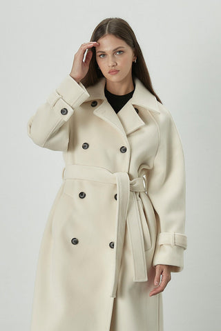 Danish Cachet Double-Breasted Coat Ecru