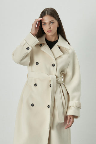 Danish Cachet Double-Breasted Coat Ecru