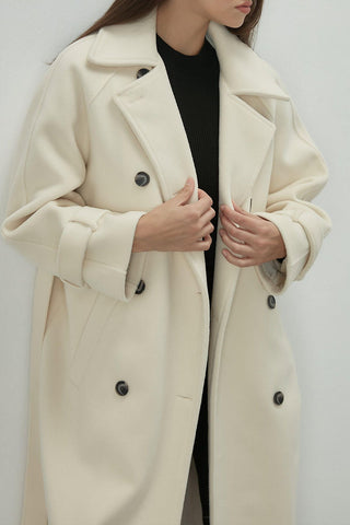 Danish Cachet Double-Breasted Coat Ecru