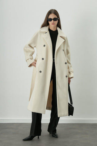 Danish Cachet Double-Breasted Coat Ecru