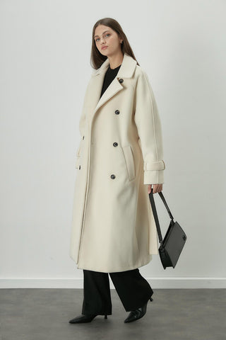 Danish Cachet Double-Breasted Coat Ecru