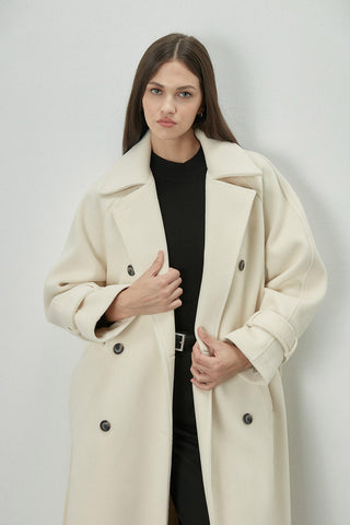 Danish Cachet Double-Breasted Coat Ecru