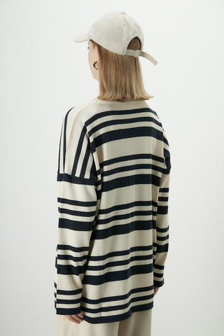 Striped Oversize Knit Tunic Navy Blue