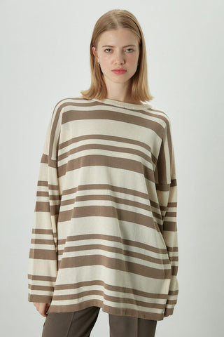 Striped Oversize Knit Tunic Mink