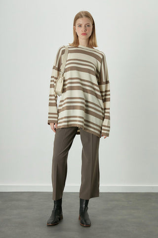 Striped Oversize Knit Tunic Mink