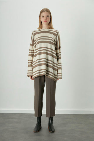 Striped Oversize Knit Tunic Mink