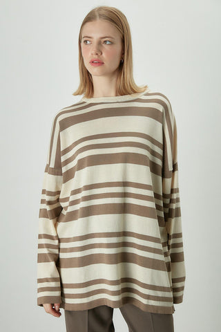 Striped Oversize Knit Tunic Mink