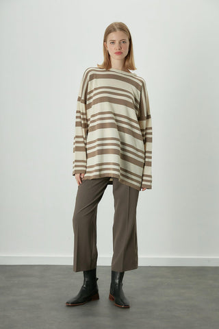 Striped Oversize Knit Tunic Mink