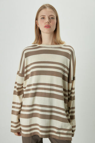 Striped Oversize Knit Tunic Mink