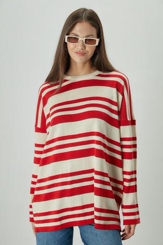 Striped Oversize Knit Tunic Red