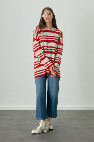 Striped Oversize Knit Tunic Red