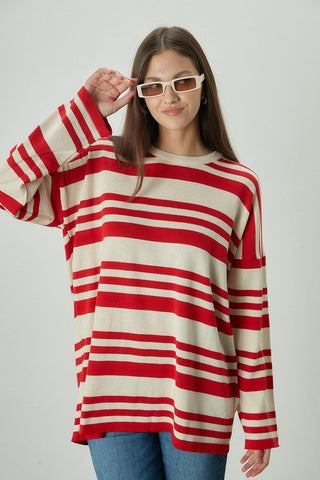 Striped Oversize Knit Tunic Red