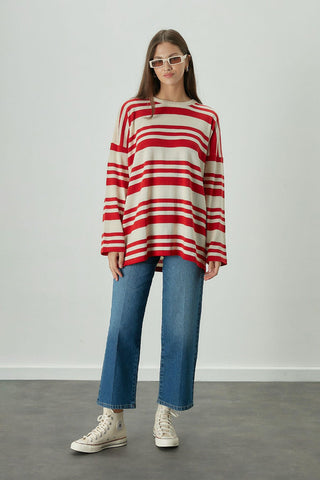 Striped Oversize Knit Tunic Red