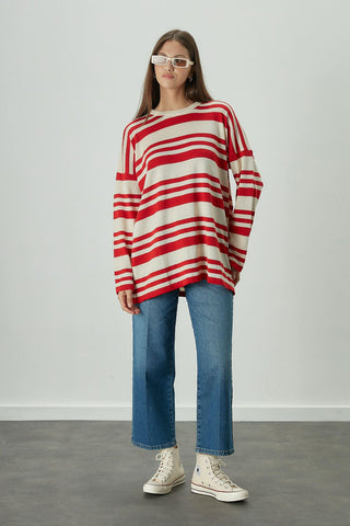 Striped Oversize Knit Tunic Red