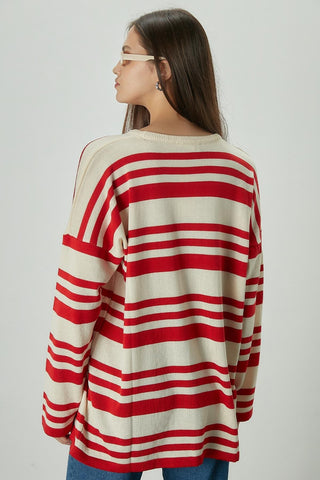 Striped Oversize Knit Tunic Red