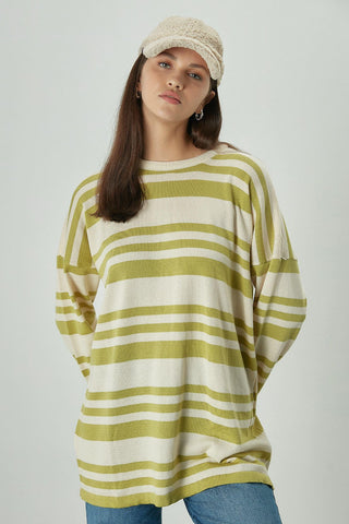 Striped Oversize Knit Tunic Pistachio Green