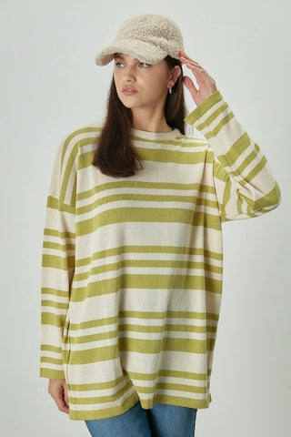 Striped Oversize Knit Tunic Pistachio Green