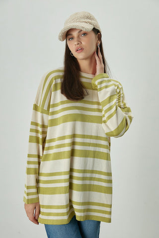 Striped Oversize Knit Tunic Pistachio Green