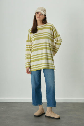 Striped Oversize Knit Tunic Pistachio Green