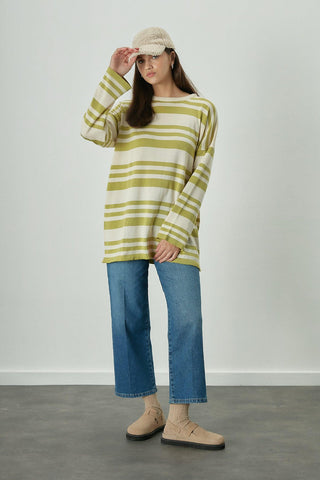 Striped Oversize Knit Tunic Pistachio Green