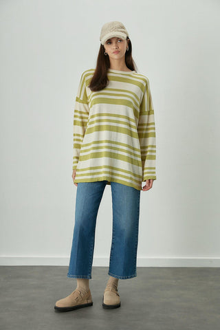 Striped Oversize Knit Tunic Pistachio Green