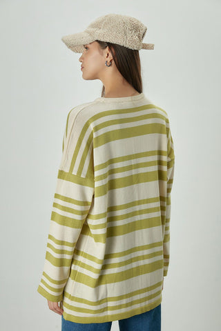 Striped Oversize Knit Tunic Pistachio Green