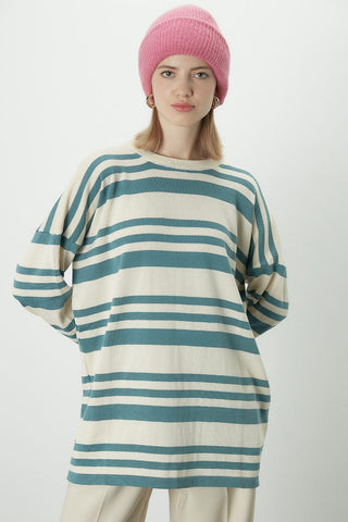 Striped Oversize Knit Tunic Blue