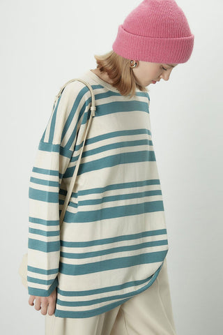 Striped Oversize Knit Tunic Blue