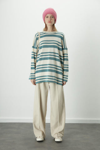 Striped Oversize Knit Tunic Blue