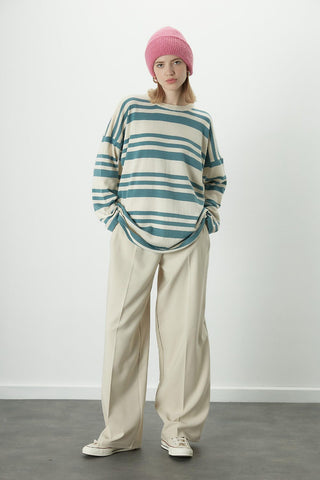 Striped Oversize Knit Tunic Blue