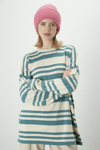 Striped Oversize Knit Tunic Blue