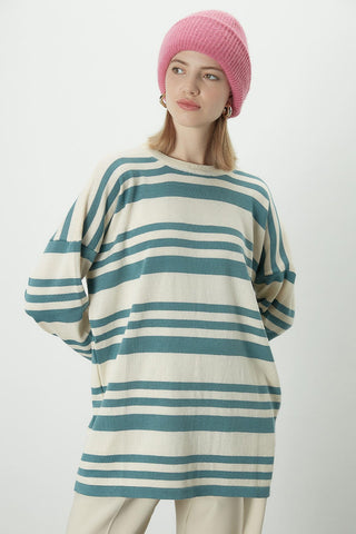 Striped Oversize Knit Tunic Blue