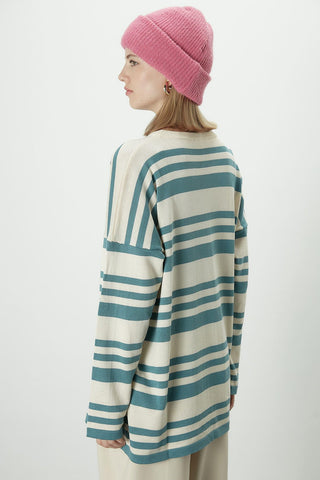 Striped Oversize Knit Tunic Blue