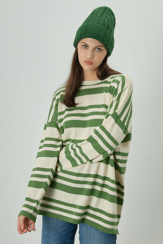 Striped Oversize Knit Tunic Green