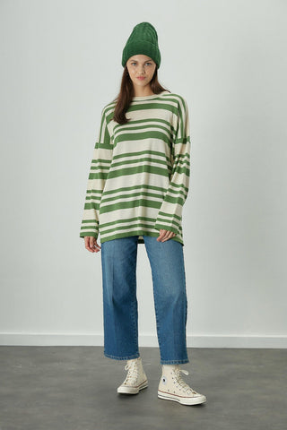 Striped Oversize Knit Tunic Green