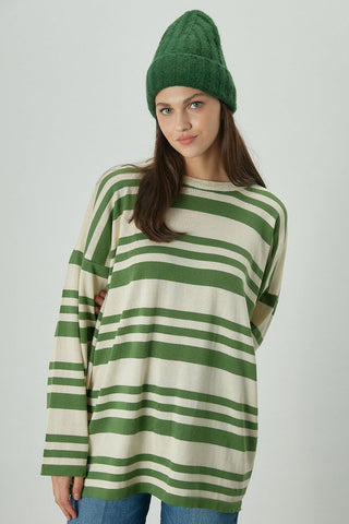 Striped Oversize Knit Tunic Green