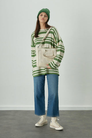 Striped Oversize Knit Tunic Green