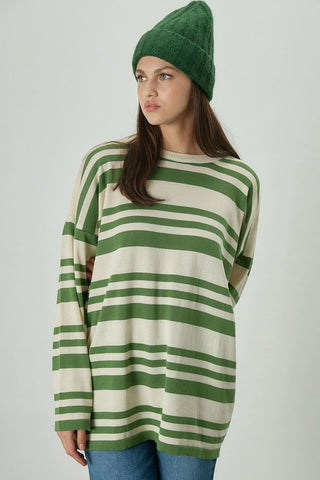 Striped Oversize Knit Tunic Green