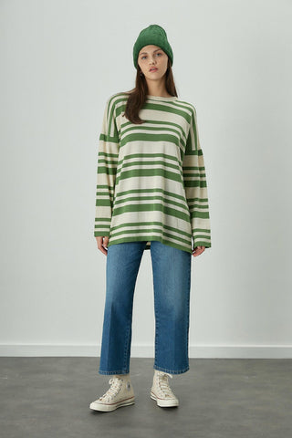 Striped Oversize Knit Tunic Green