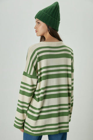 Striped Oversize Knit Tunic Green