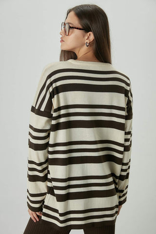 Striped Oversize Knit Tunic Brown