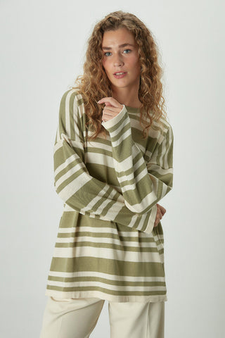 Striped Oversize Knit Tunic Sage