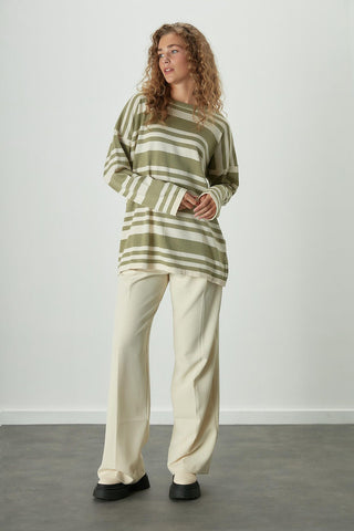 Striped Oversize Knit Tunic Sage