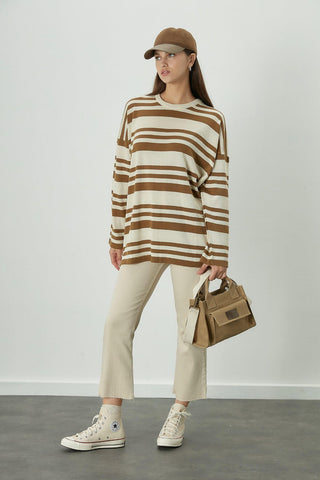 Striped Oversize Knit Tunic Camel