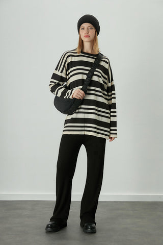 Striped Oversize Knit Tunic Black