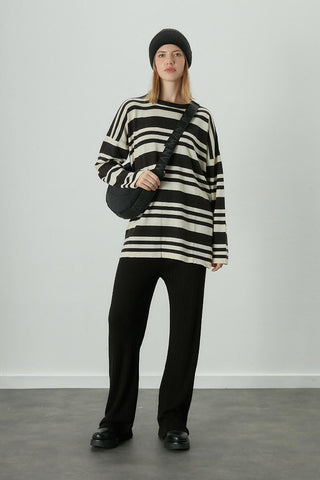 Striped Oversize Knit Tunic Black